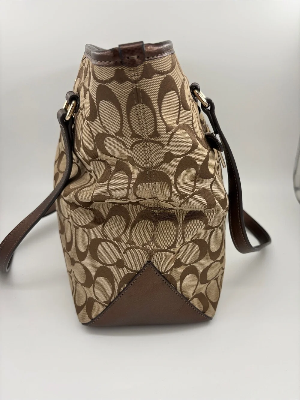 Coach Beige Brown Signature Canvas Tote with Dark Brown Straps